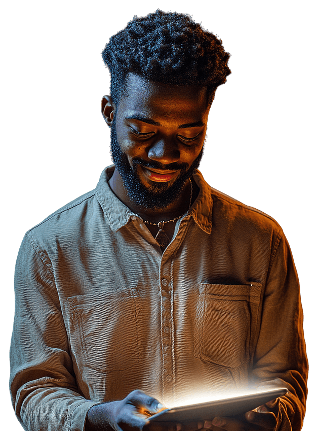 Man looking at a tablet